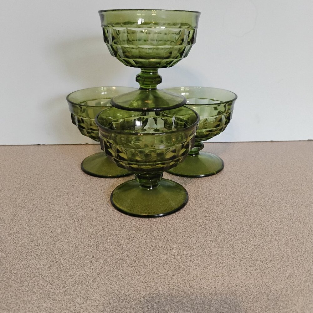 Colony Glass Whitehall Pattern set of 4 Dessert/Sherbet Glasses Green MCM